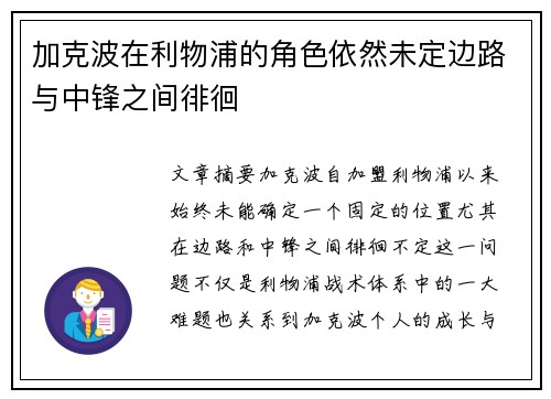 加克波在利物浦的角色依然未定边路与中锋之间徘徊 加克波在利物浦的角色依然未定边路与中锋之间徘徊