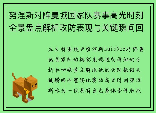 努涅斯对阵曼城国家队赛事高光时刻全景盘点解析攻防表现与关键瞬间回顾 努涅斯对阵曼城国家队赛事高光时刻全景盘点解析攻防表现与关键瞬间回顾